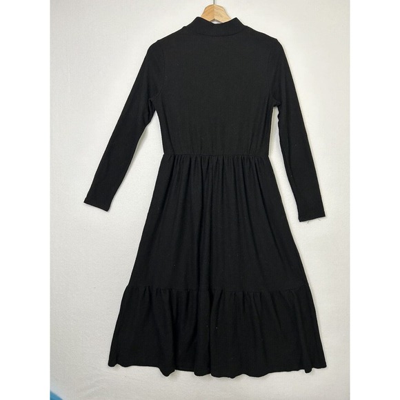 Ophelia Roe Tiered Black Dress Size Medium Casual Long Sleeve Peasant Mock Neck - Picture 6 of 6